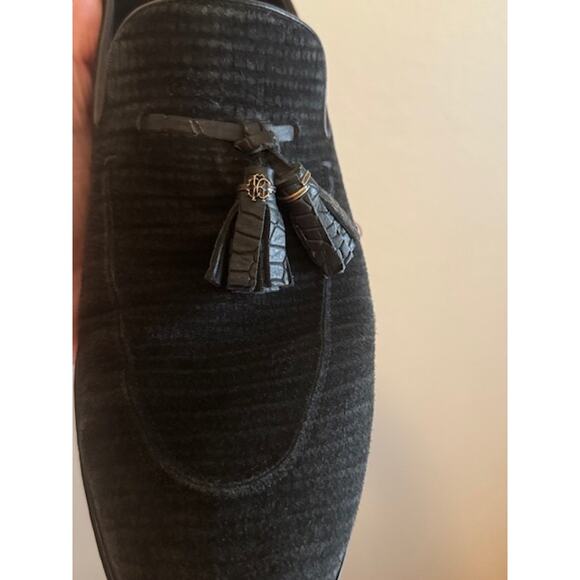Roberto Cavalli Luxury Black Suede With Tassels Loafer 10 - Picture 8 of 11